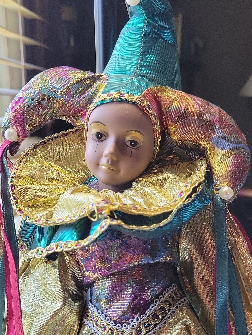 1990'S ELEGANT MARDI GRAS  STYLE, PAINTED TEAR LEFT EYE COLORFUL ATTIRE!